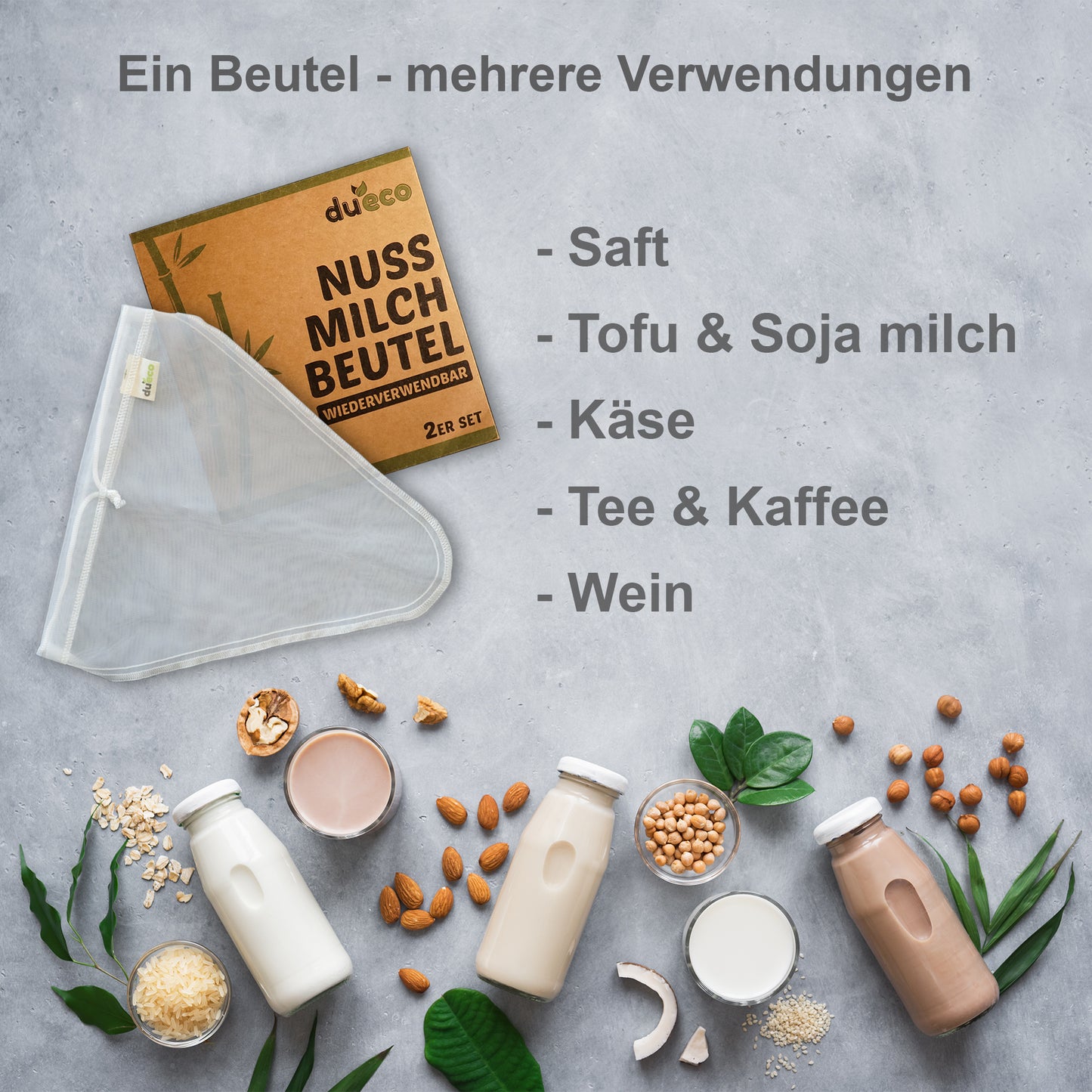Nussmilchbeutel 2V für Bio Nussmilch & Pflanzenmilch - Mehrzweck
