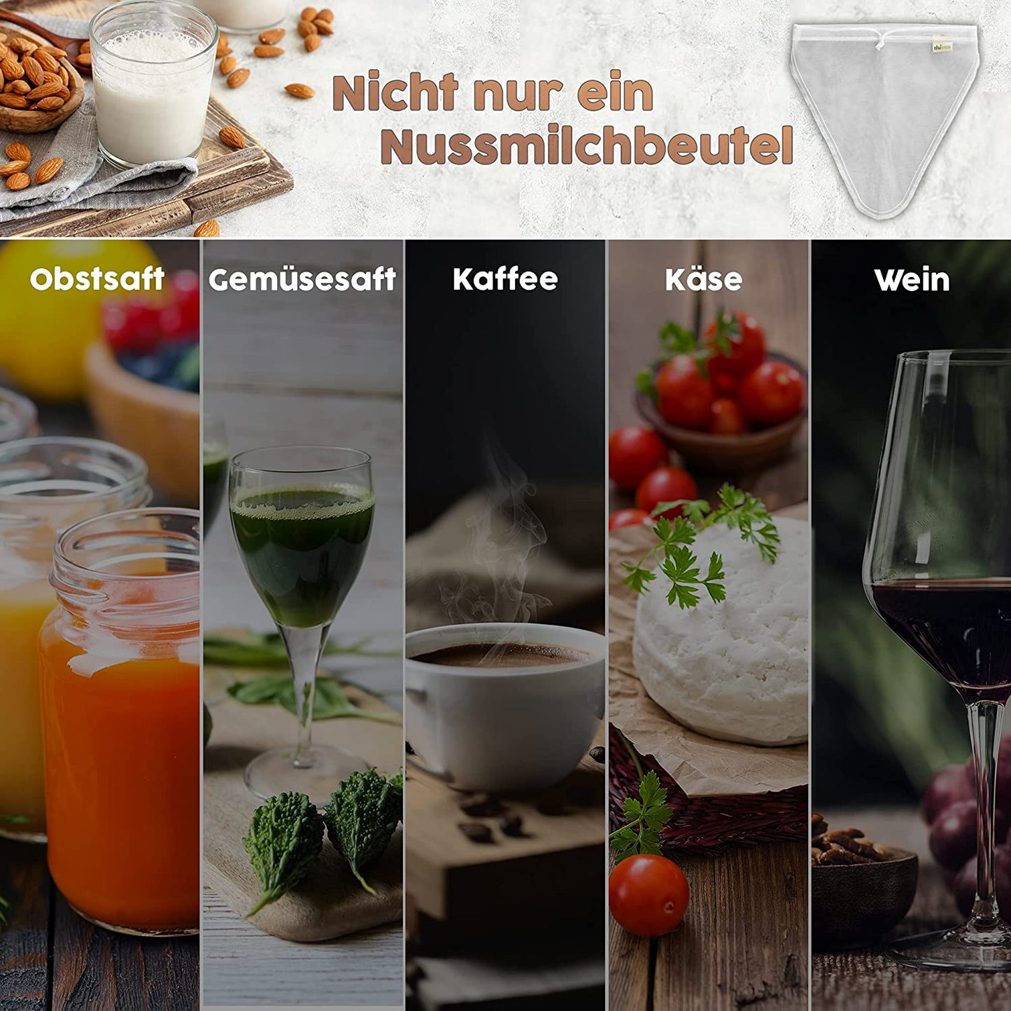 Nussmilchbeutel 2V für Bio Nussmilch & Pflanzenmilch - Mehrzweck