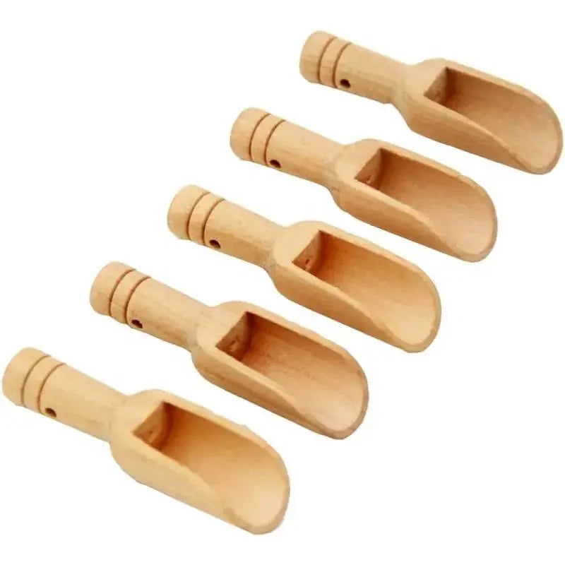 5er-Set Mini-Holzschaufeln – Kleine Löffel für Badesalz, Gewürze, Waschpulver, Tee, Kaffee und Süßigkeiten